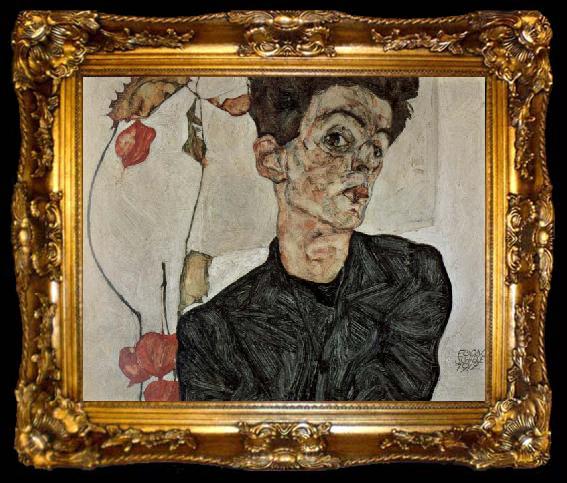 framed  Egon Schiele Self-Portrait with Chinese Lantern Fruit, ta009-2